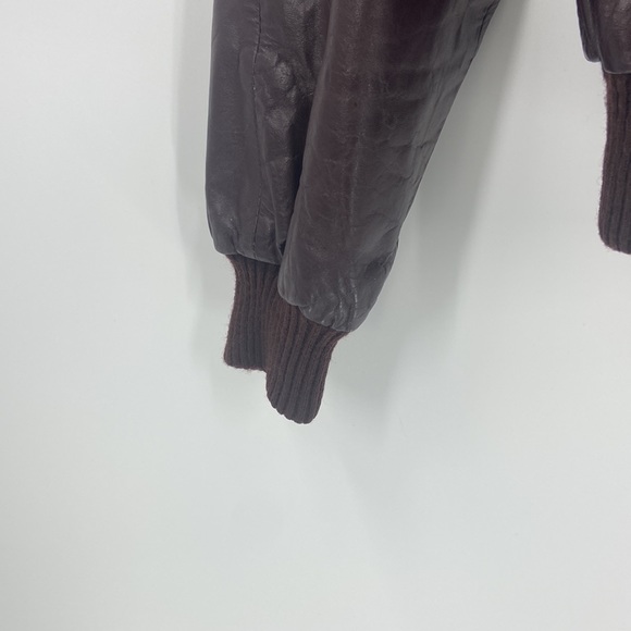 Brown leather zip front bomber jacket size 38 - Picture 6 of 16
